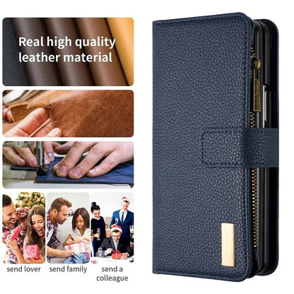 BINFEN COLOR For Samsung Galaxy Z Fold6 5G Case PU Leather Litchi Texture Zipper Phone Cover