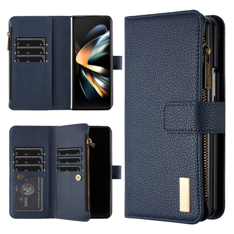 BINFEN COLOR For Samsung Galaxy Z Fold6 5G Case PU Leather Litchi Texture Zipper Phone Cover