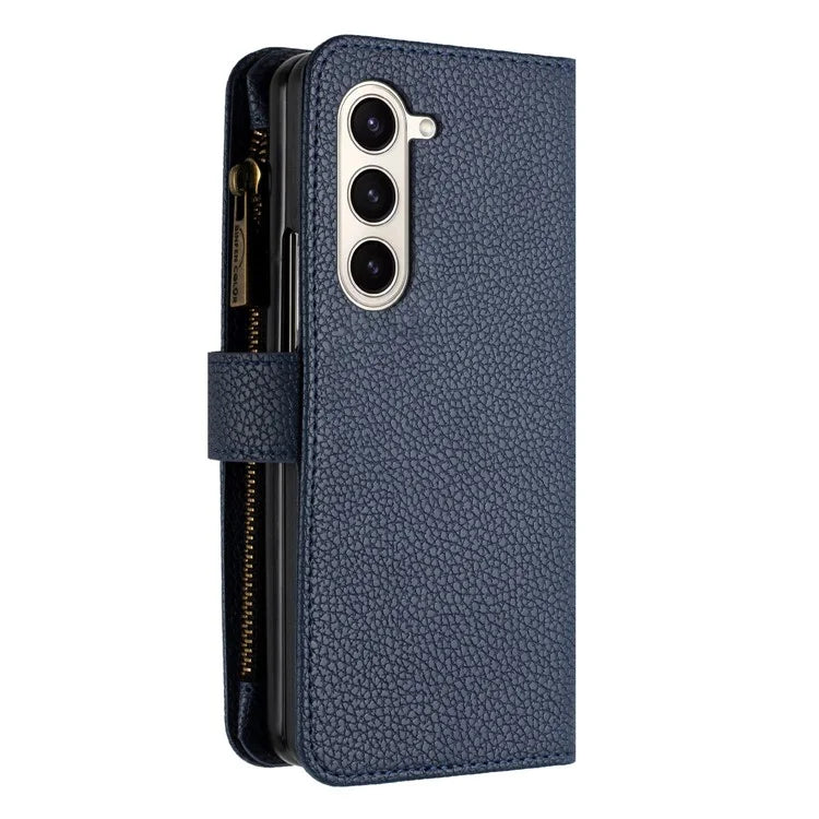 BINFEN COLOR For Samsung Galaxy Z Fold6 5G Case PU Leather Litchi Texture Zipper Phone Cover