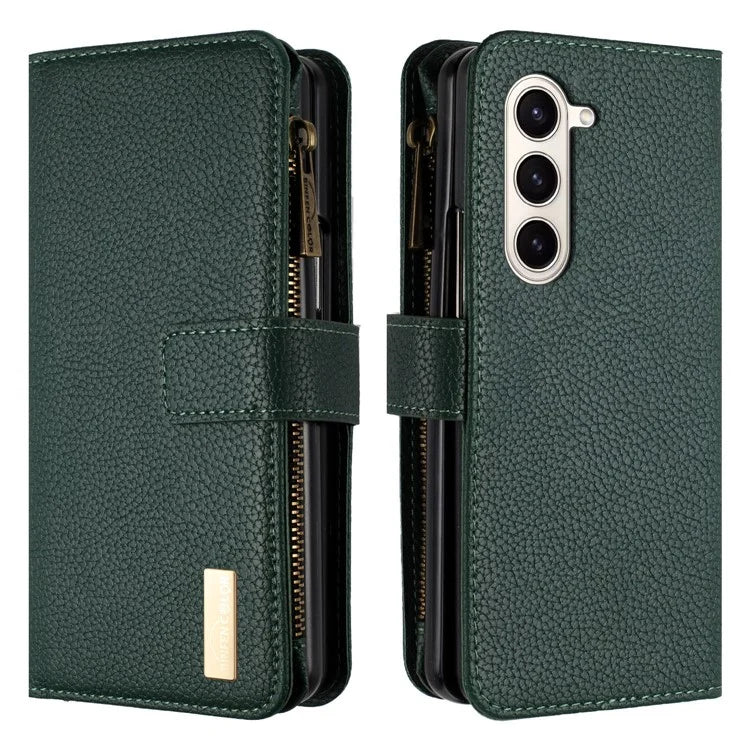 BINFEN COLOR For Samsung Galaxy Z Fold6 5G Case PU Leather Litchi Texture Zipper Phone Cover