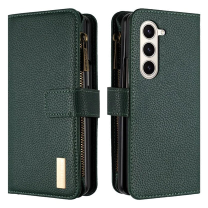 BINFEN COLOR For Samsung Galaxy Z Fold6 5G Case PU Leather Litchi Texture Zipper Phone Cover
