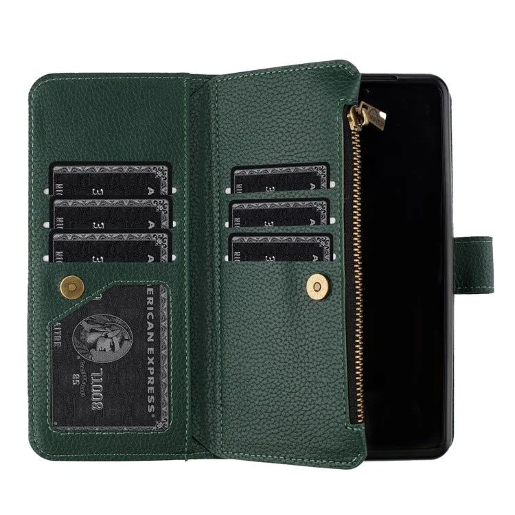 BINFEN COLOR For Samsung Galaxy Z Fold6 5G Case PU Leather Litchi Texture Zipper Phone Cover