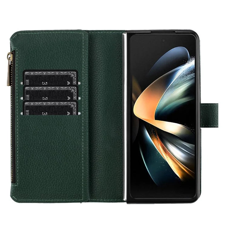BINFEN COLOR For Samsung Galaxy Z Fold6 5G Case PU Leather Litchi Texture Zipper Phone Cover