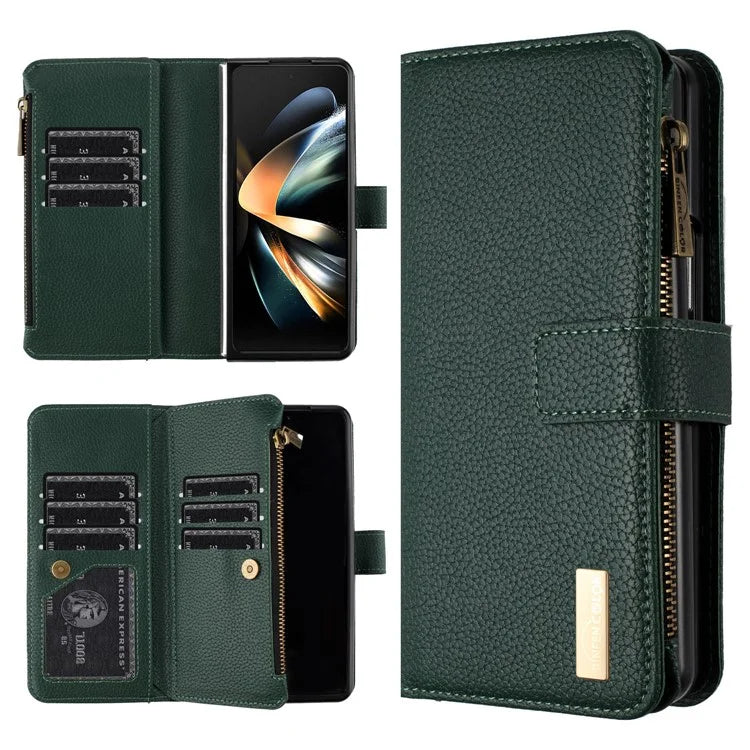 BINFEN COLOR For Samsung Galaxy Z Fold6 5G Case PU Leather Litchi Texture Zipper Phone Cover