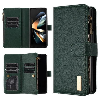 BINFEN COLOR For Samsung Galaxy Z Fold6 5G Case PU Leather Litchi Texture Zipper Phone Cover