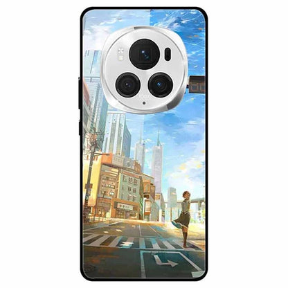 For Honor Magic6 Pro 5G Slim Case Pattern Printing PC+Tempered Glass+TPU Phone Shell
