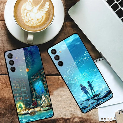 For Samsung Galaxy A15 4G / 5G Case Anti-Drop Pattern Tempered Glass Phone Cover / Earth