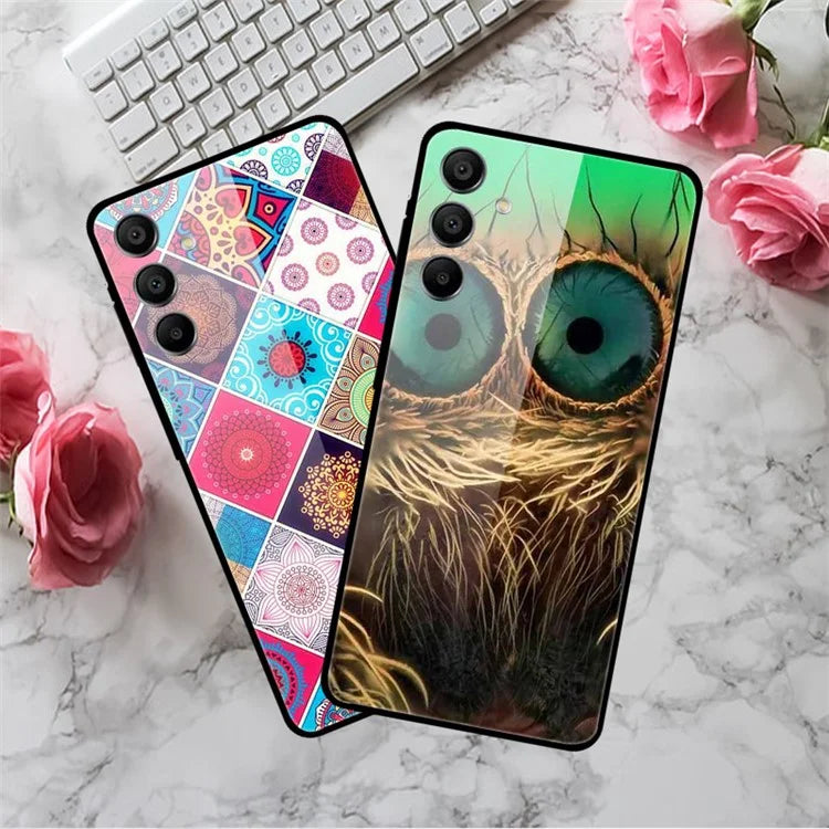 For Samsung Galaxy A15 4G / 5G Case Anti-Drop Pattern Tempered Glass Phone Cover