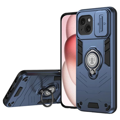 For iPhone 15 Plus Case Lens Protection PC+TPU Phone Cover with Kickstand