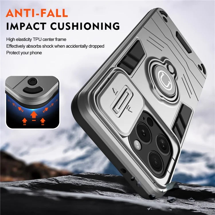 For iPhone 15 Pro Case with Slide Camera Cover PC+TPU Phone Protector Ring Holder
