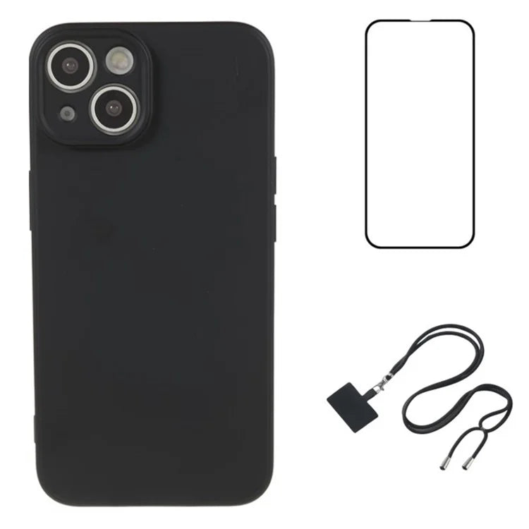WANLONFENG RB1 Series For iPhone 15 Plus Cases TPU Slim Phone Case with Screen Film, Lanyard