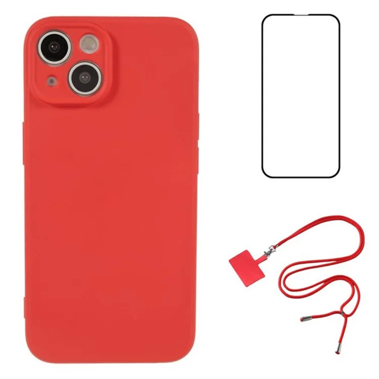 WANLONFENG RB1 Series For iPhone 15 Plus Cases TPU Slim Phone Case with Screen Film, Lanyard