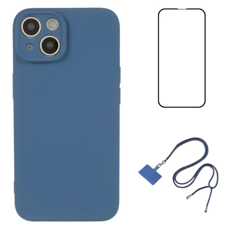 WANLONFENG RB1 Series For iPhone 15 Plus Cases TPU Slim Phone Case with Screen Film, Lanyard