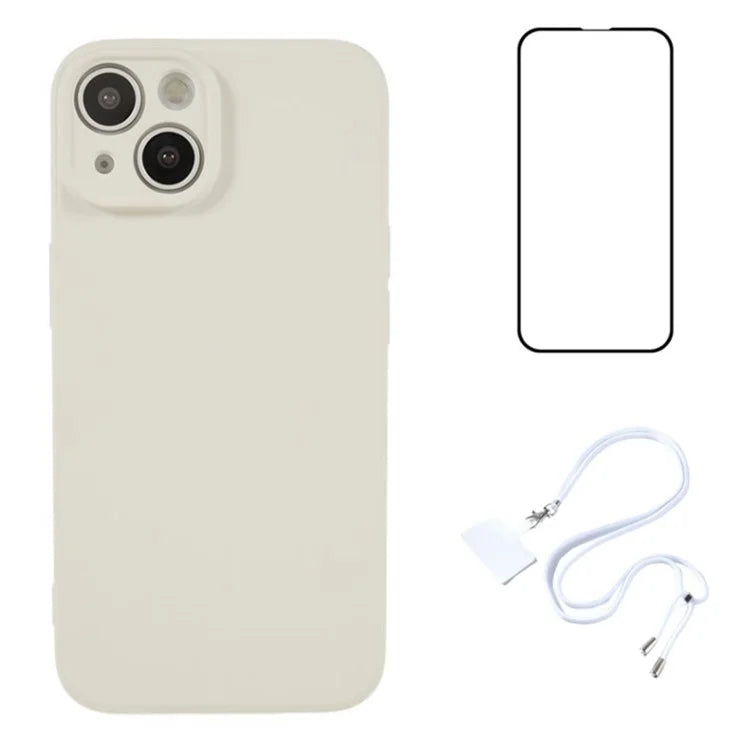 WANLONFENG RB1 Series For iPhone 15 Plus Cases TPU Slim Phone Case with Screen Film, Lanyard