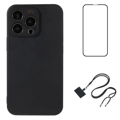 WANLONFENG RB1 Series For iPhone 14 Pro Slim Case Soft TPU Phone Case with Screen Film, Lanyard