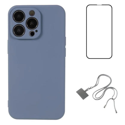 WANLONFENG RB1 Series For iPhone 14 Pro Slim Case Soft TPU Phone Case with Screen Film, Lanyard