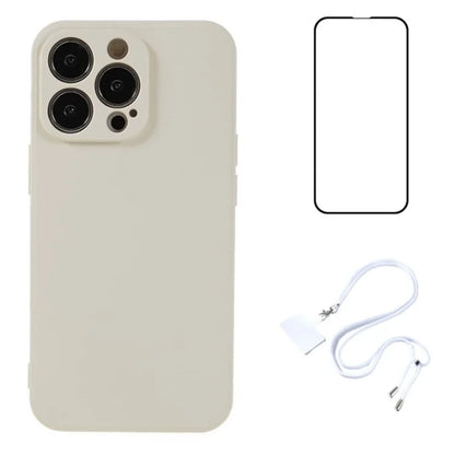 WANLONFENG RB1 Series For iPhone 14 Pro Slim Case Soft TPU Phone Case with Screen Film, Lanyard
