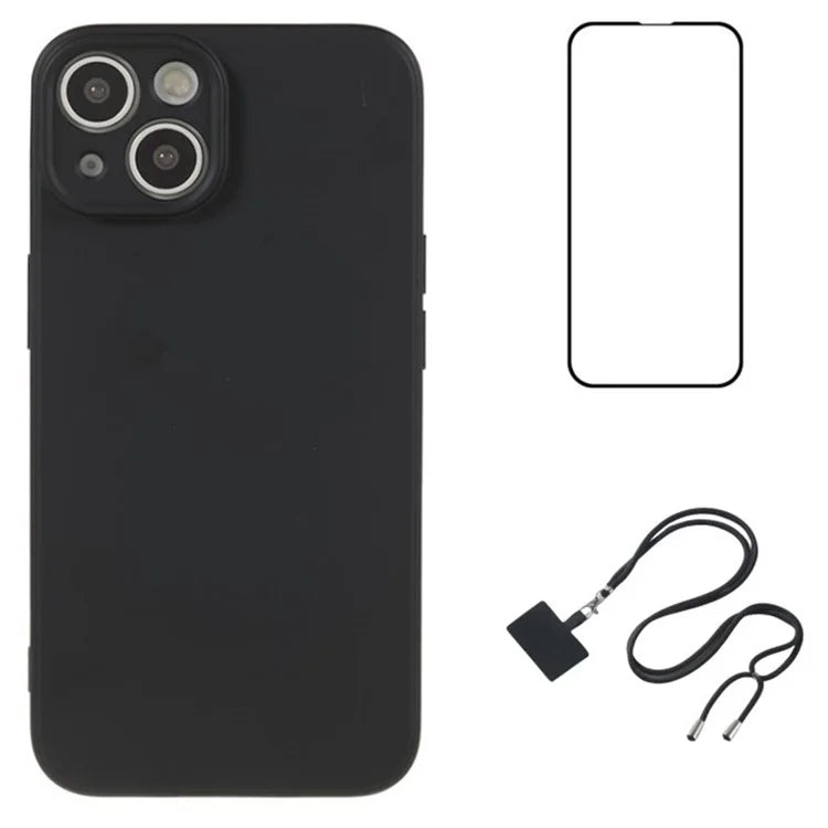 WANLONFENG RB1 Series For iPhone 13 TPU Case+Screen Film+Lanyard 3-in-1 Set