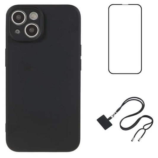 WANLONFENG RB1 Series For iPhone 13 TPU Case+Screen Film+Lanyard 3-in-1 Set