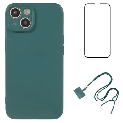 WANLONFENG RB1 Series For iPhone 13 TPU Case+Screen Film+Lanyard 3-in-1 Set