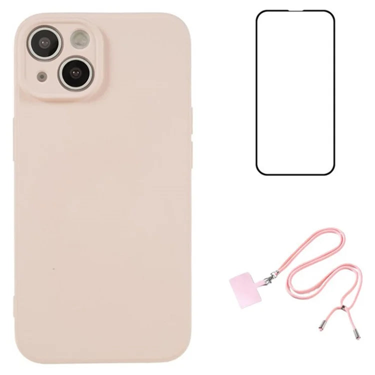 WANLONFENG RB1 Series For iPhone 13 TPU Case+Screen Film+Lanyard 3-in-1 Set
