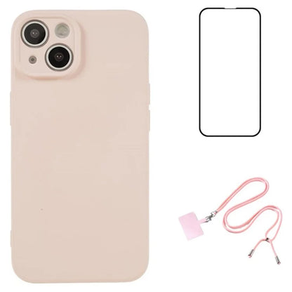 WANLONFENG RB1 Series For iPhone 13 TPU Case+Screen Film+Lanyard 3-in-1 Set