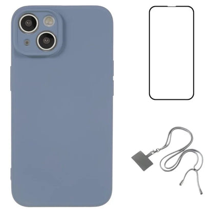 WANLONFENG RB1 Series For iPhone 13 TPU Case+Screen Film+Lanyard 3-in-1 Set