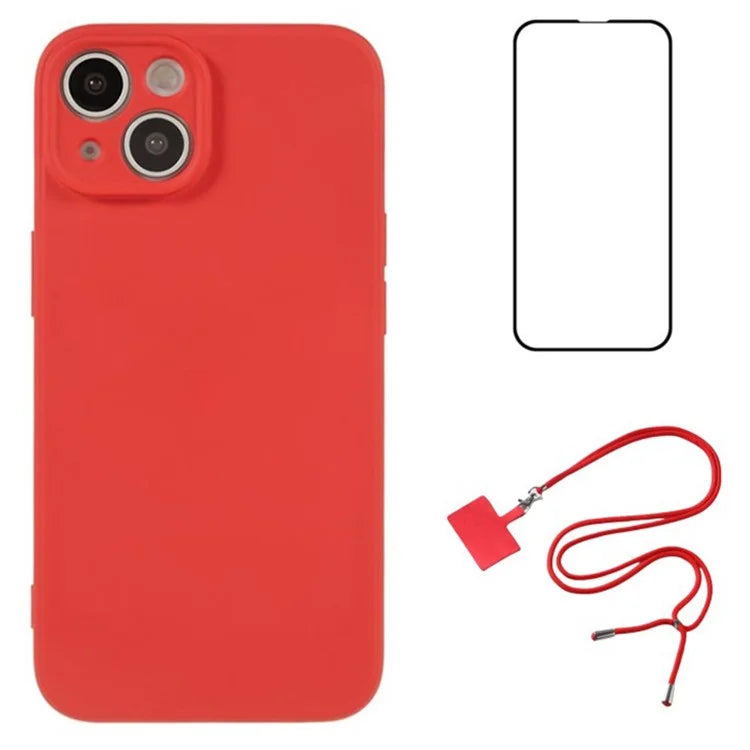 WANLONFENG RB1 Series For iPhone 13 TPU Case+Screen Film+Lanyard 3-in-1 Set