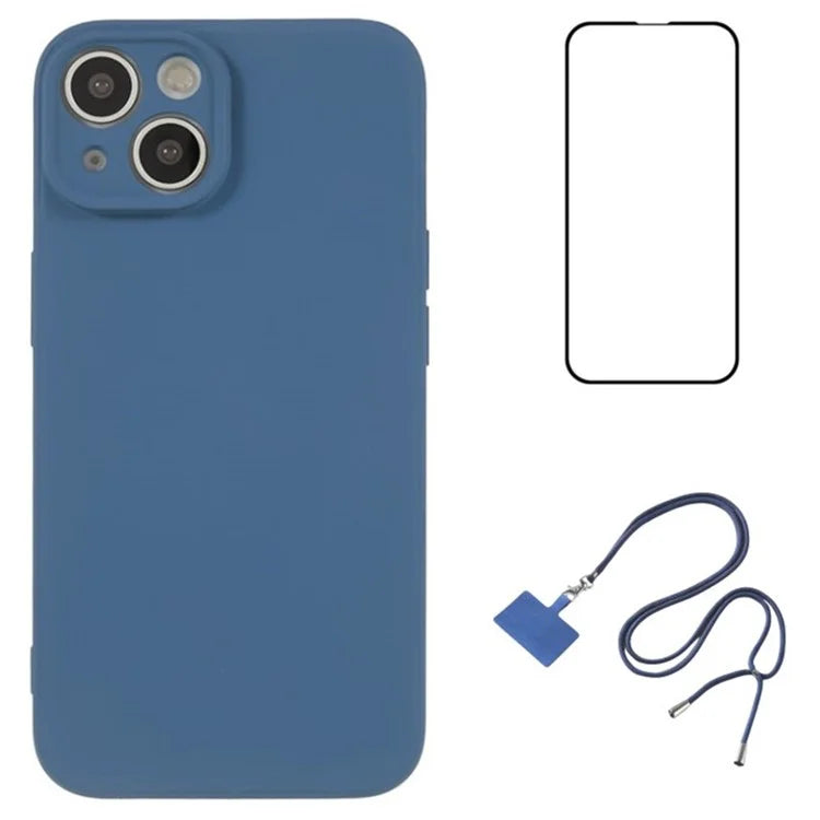 WANLONFENG RB1 Series For iPhone 13 TPU Case+Screen Film+Lanyard 3-in-1 Set