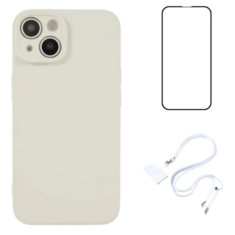 WANLONFENG RB1 Series For iPhone 13 TPU Case+Screen Film+Lanyard 3-in-1 Set