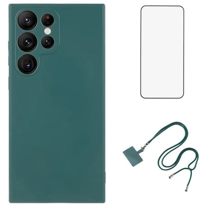 WANLONFENG RB1 Series For Samsung Galaxy S22 Ultra 5G Cases TPU Phone Cover with Screen Film, Lanyard