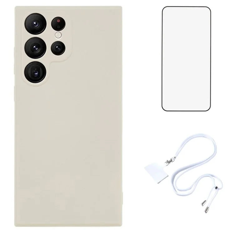 WANLONFENG RB1 Series For Samsung Galaxy S22 Ultra 5G Cases TPU Phone Cover with Screen Film, Lanyard