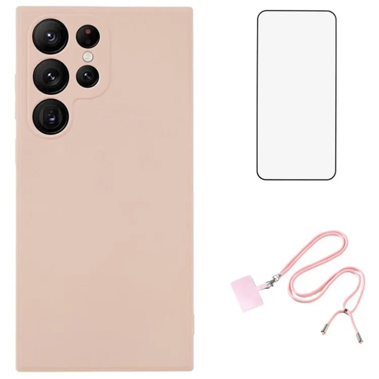 WANLONFENG RB1 Series For Samsung Galaxy S22 Ultra 5G Cases TPU Phone Cover with Screen Film, Lanyard