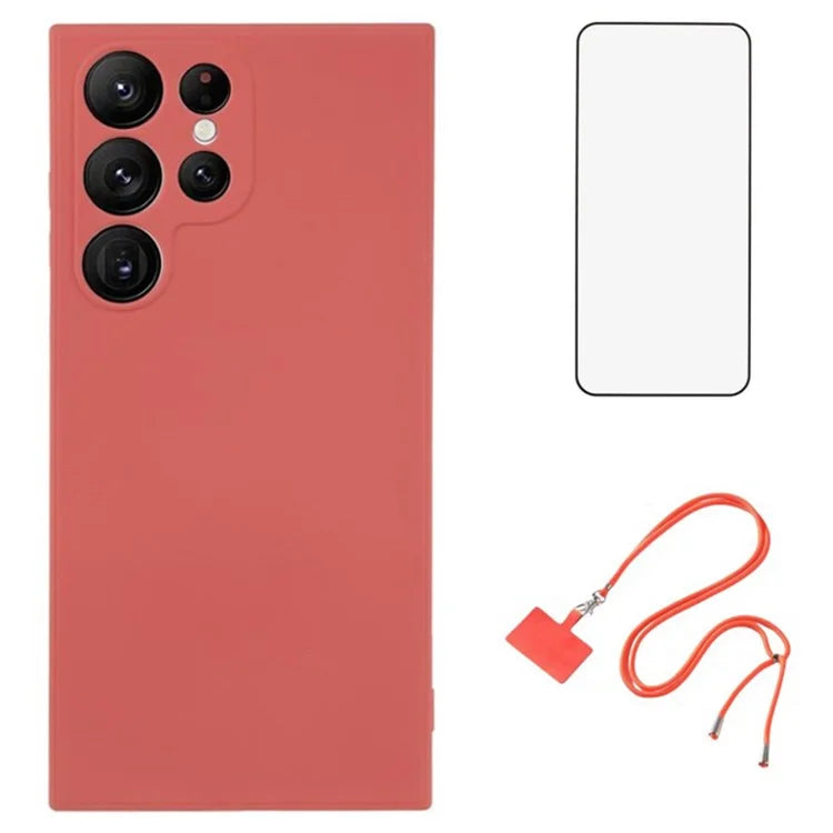 WANLONFENG RB1 Series For Samsung Galaxy S22 Ultra 5G Cases TPU Phone Cover with Screen Film, Lanyard