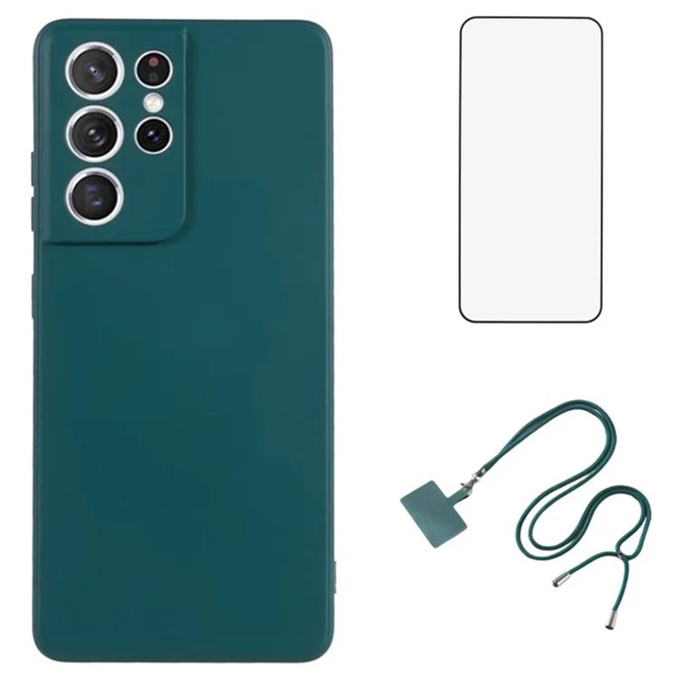 WANLONFENG RB1 Series For Samsung Galaxy S21 Ultra 5G Case TPU Soft Cover with Tempered Glass Film