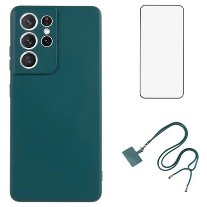 WANLONFENG RB1 Series For Samsung Galaxy S21 Ultra 5G Case TPU Soft Cover with Tempered Glass Film