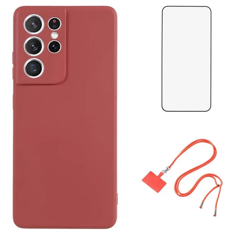 WANLONFENG RB1 Series For Samsung Galaxy S21 Ultra 5G Case TPU Soft Cover with Tempered Glass Film