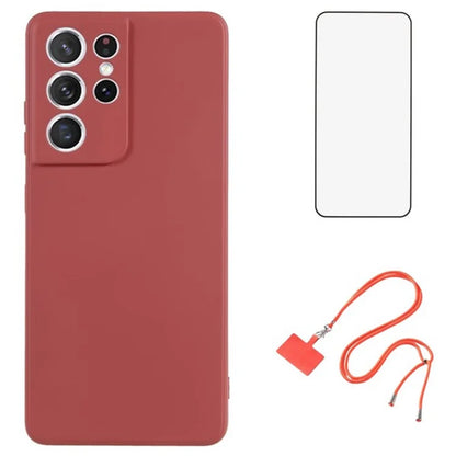 WANLONFENG RB1 Series For Samsung Galaxy S21 Ultra 5G Case TPU Soft Cover with Tempered Glass Film