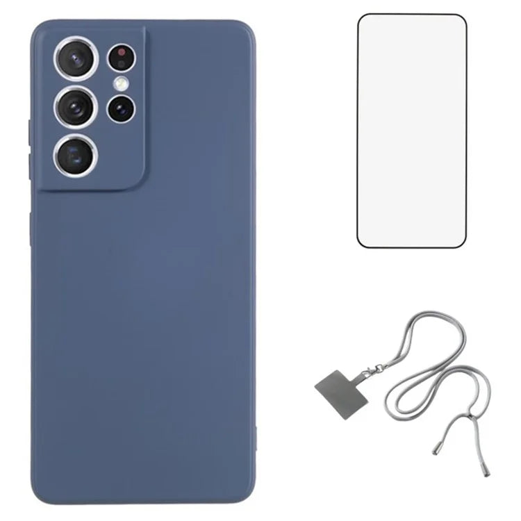 WANLONFENG RB1 Series For Samsung Galaxy S21 Ultra 5G Case TPU Soft Cover with Tempered Glass Film