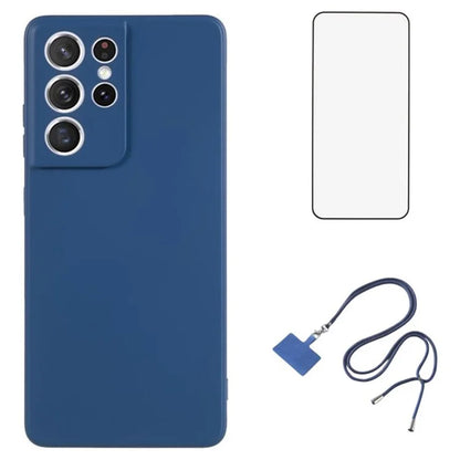 WANLONFENG RB1 Series For Samsung Galaxy S21 Ultra 5G Case TPU Soft Cover with Tempered Glass Film