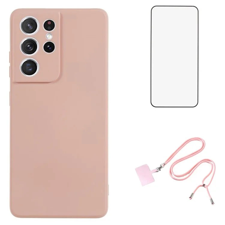 WANLONFENG RB1 Series For Samsung Galaxy S21 Ultra 5G Case TPU Soft Cover with Tempered Glass Film