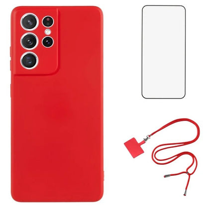 WANLONFENG RB1 Series For Samsung Galaxy S21 Ultra 5G Case TPU Soft Cover with Tempered Glass Film