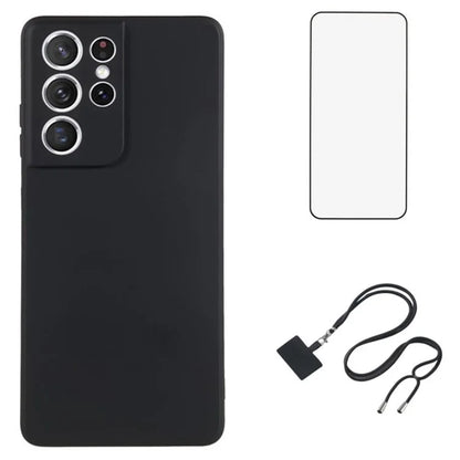WANLONFENG RB1 Series For Samsung Galaxy S21 Ultra 5G Case TPU Soft Cover with Tempered Glass Film