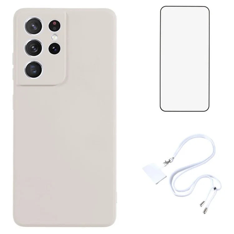 WANLONFENG RB1 Series For Samsung Galaxy S21 Ultra 5G Case TPU Soft Cover with Tempered Glass Film