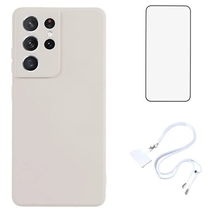 WANLONFENG RB1 Series For Samsung Galaxy S21 Ultra 5G Case TPU Soft Cover with Tempered Glass Film