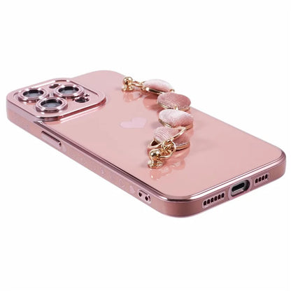 For iPhone 12 Pro TPU Case Electroplating Protective Phone Cover with Heart Chain Strap