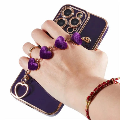 For iPhone 13 Pro Case Electroplating Edge Heart Pattern TPU Phone Cover with Strap