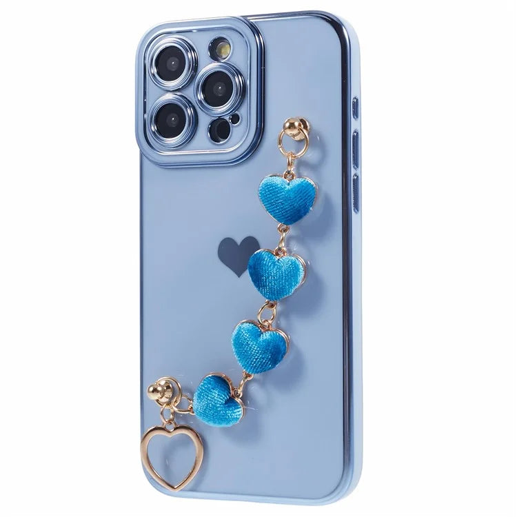 For iPhone 15 Pro Max Soft TPU Case Electroplating Slim Phone Cover with Strap