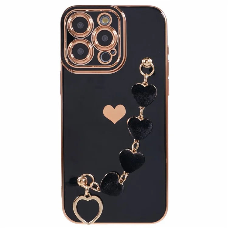 For iPhone 15 Pro Max Soft TPU Case Electroplating Slim Phone Cover with Strap