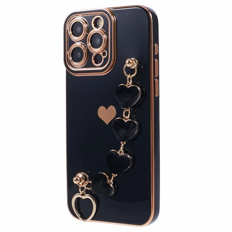 For iPhone 15 Pro Max Soft TPU Case Electroplating Slim Phone Cover with Strap